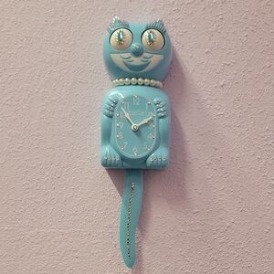 Jeweled Sky Blue Lady Red Kit-Cat Klock clock RARE Vintage